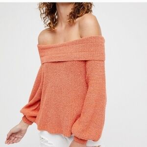 Free People Edessa Sweater Small Off Shoulder Pullover Coral OB621158